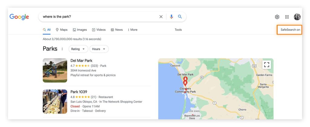 راهنمای روشن کردن Google SafeSearch