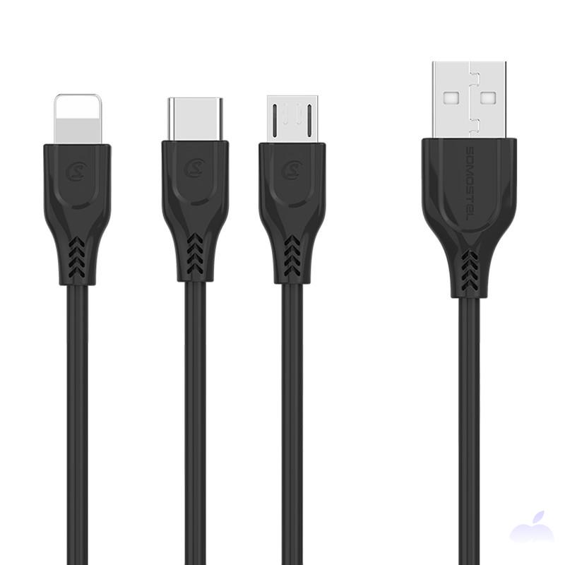 کابل تبدیل USB به microUSB / USB-C / لایتنینگ سوموس تل مدل BT08
